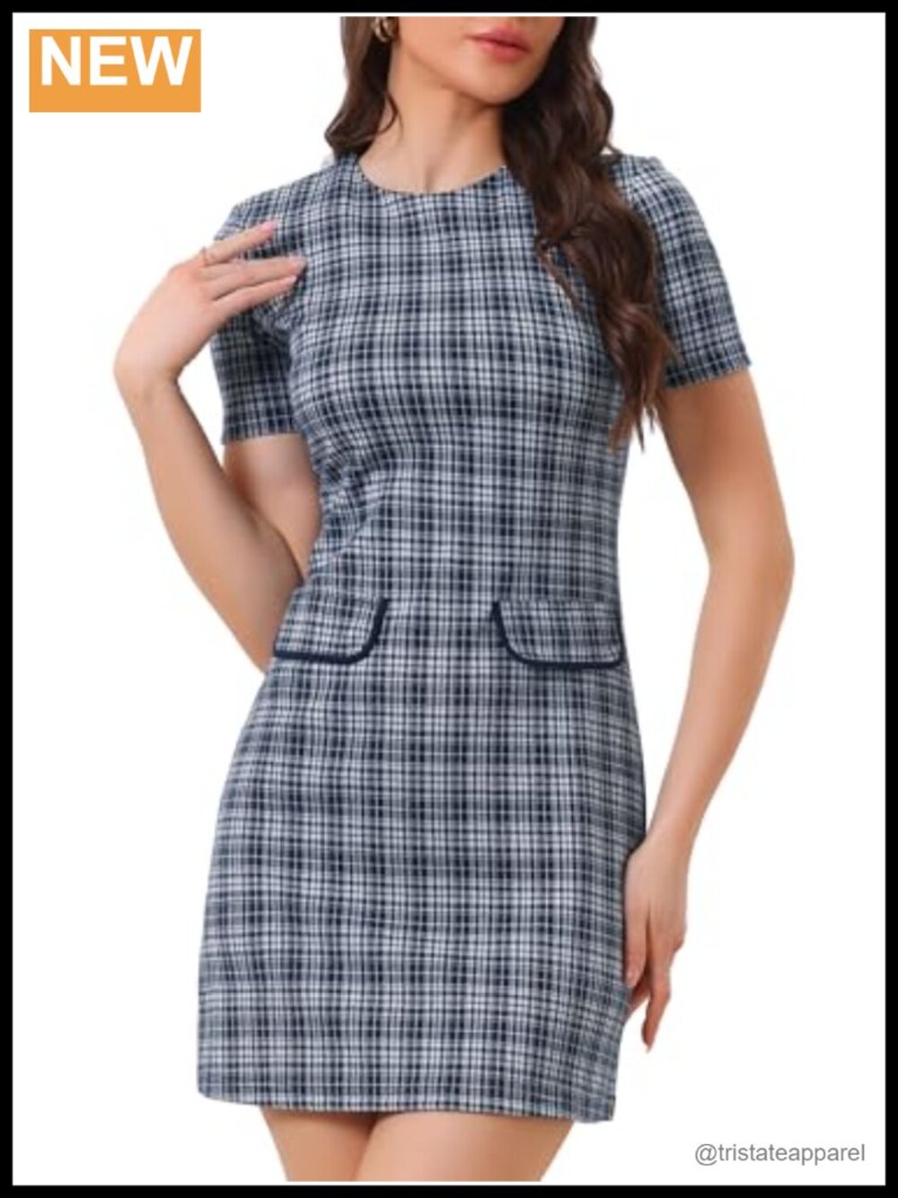 Houndstooth Sheath Dress Short Sleeve Office Business Casual